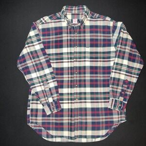 VTG Brooks Brothers Shirt Mens Large Navy Plaid Button Hong Kong All‎ Cotton